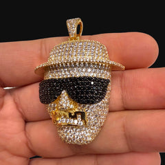Iced Out Bearded Scientist Pendant | 14K Gold Plated CZ Hip Hop Character Necklace with Free Rope Chain