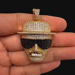 Iced Out Bearded Scientist Pendant | 14K Gold Plated CZ Hip Hop Character Necklace with Free Rope Chain