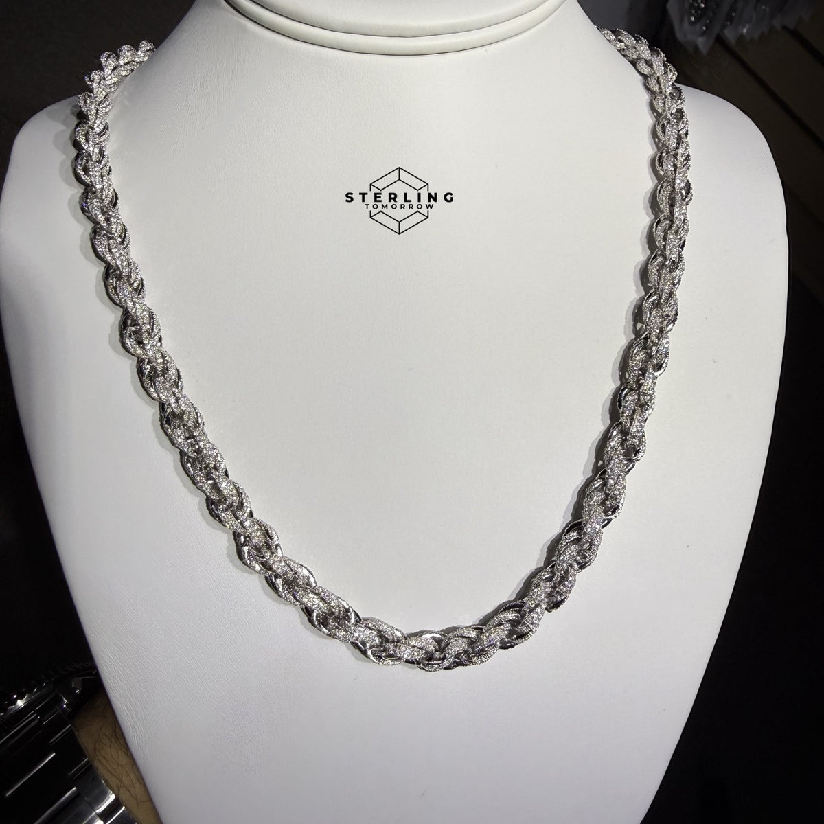 Moissanite Silver Iced Rope Chain - 7mm 22"