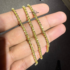 Popcorn Chain Necklace Diamond Cut - 925 Silver 14K Gold Plated - 3mm 22"