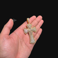 3D Cross Pendant - 14k Gold Plated CZ