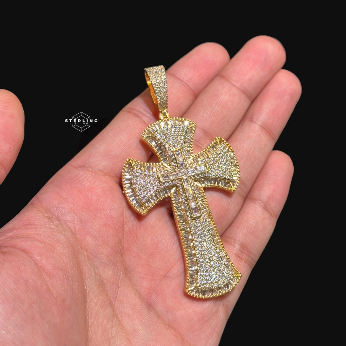 3D Cross Pendant - 14k Gold Plated CZ