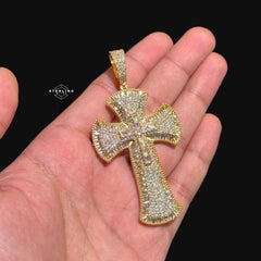 3D Cross Pendant - 14k Gold Plated CZ