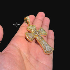 3D Cross Pendant - 14k Gold Plated CZ