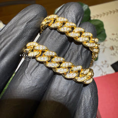 Gold over Silver 9mm 9" Cuban Bracelet - Solid 925 Sterling Silver CZ