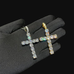 Large Iced Out Tennis Cross - 14k Gold Plated CZ