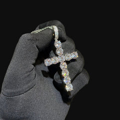 Large Iced Out Tennis Cross - 14k Gold Plated CZ