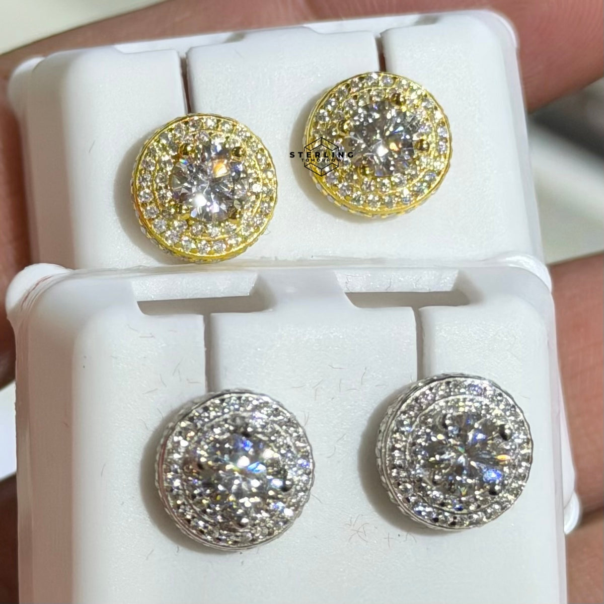 Moissanite Halo Solitaire Stud Earrings 6mm Screwback