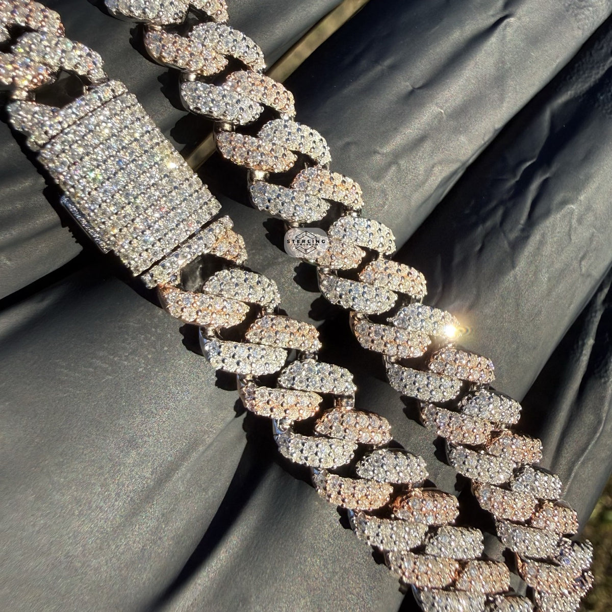 8mm Rose Two-Tone Moissanite Cuban Chain - 925 Sterling Silver