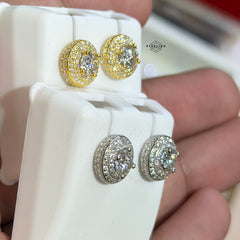 Moissanite Halo Solitaire Stud Earrings 6mm Screwback