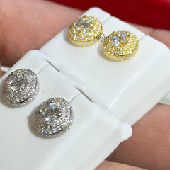 Moissanite Halo Solitaire Stud Earrings 6mm Screwback