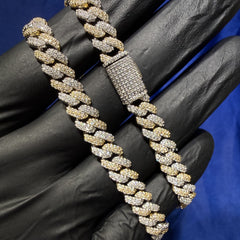 8mm Gold Two-Tone Moissanite Cuban Chain - 925 Sterling Silver