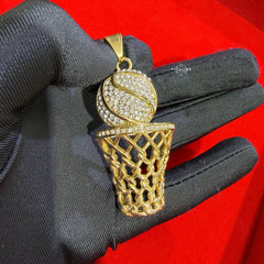 Basketball Hoop Gold Tone Stainless Steel Pendant