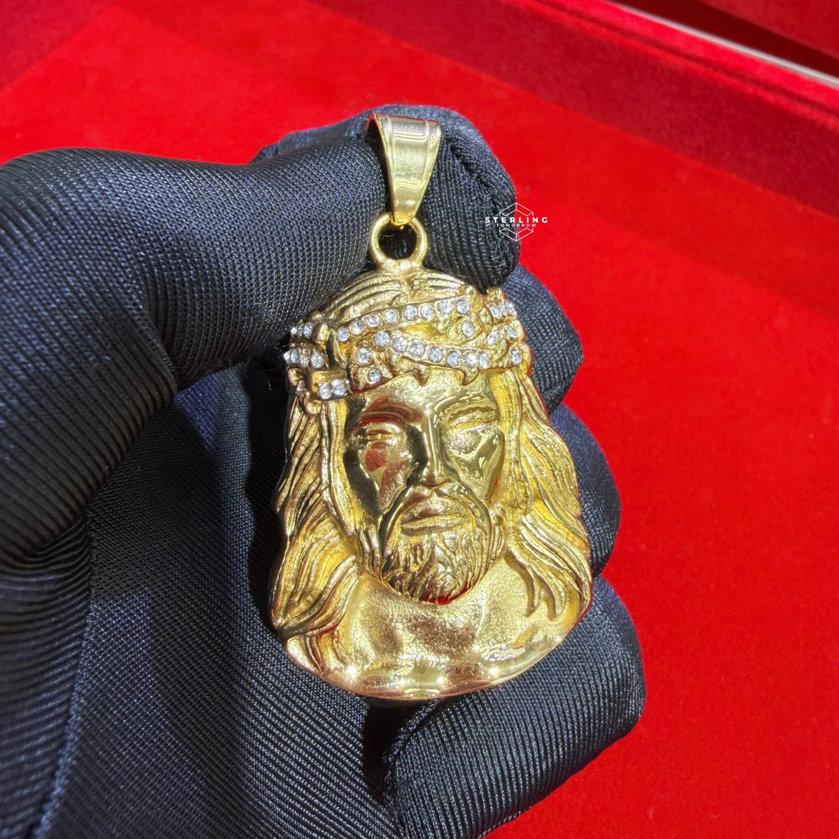 Steel Gold Jesus Head Thorns Pendant