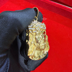 Steel Gold Jesus Head Thorns Pendant