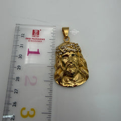 Steel Gold Jesus Head Thorns Pendant