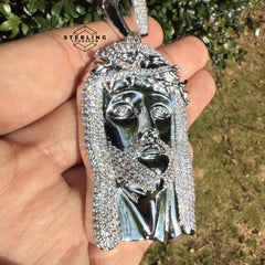 Jesus Face Silver Tone Large Iced Out Pendant