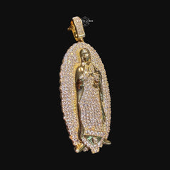 Iced Out Virgin Mary Pendant 14k Gold Plated CZ
