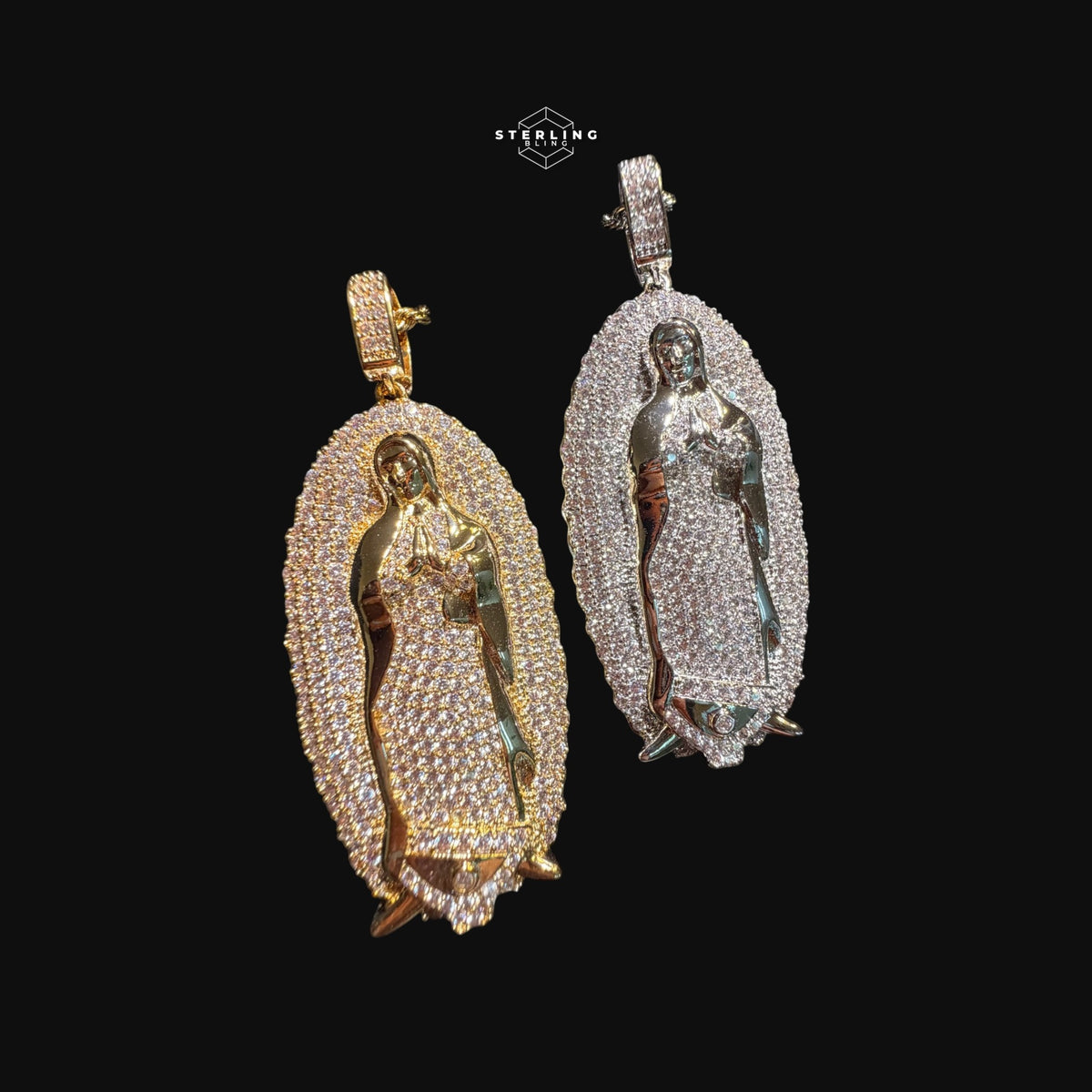 Iced Out Virgin Mary Pendant 14k Gold Plated CZ