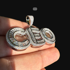 Moissanite CEO Baguette Pendant w/Rope Chain