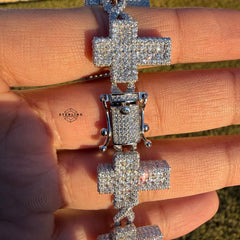Cross Infinity 925 Sterling Silver CZ 20mm 8" Bracelet