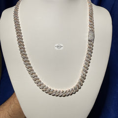 8mm Rose Two-Tone Moissanite Cuban Chain - 925 Sterling Silver