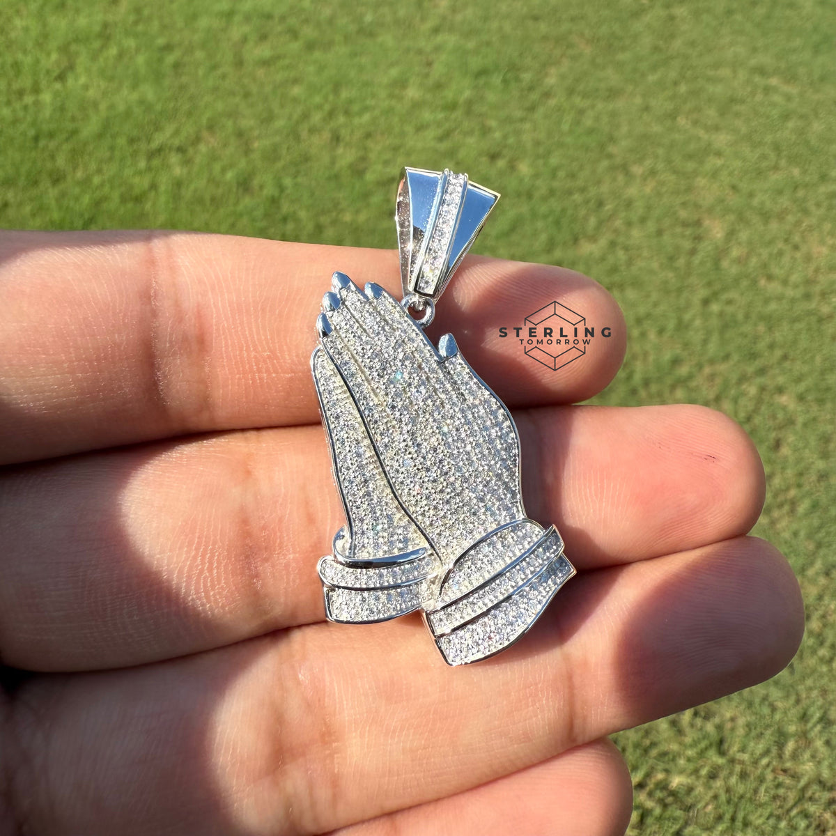 Prayer Hands Iced Out Moissanite Pendant