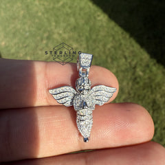 Moissanite 1.25" Angel Pendant + Steel Rope Chain