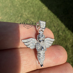 Moissanite 1.25" Angel Pendant + Steel Rope Chain