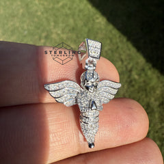 Moissanite 1.25" Angel Pendant + Steel Rope Chain