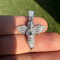 Moissanite 1.25" Angel Pendant + Steel Rope Chain
