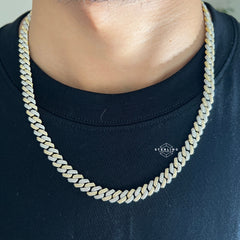 8mm Gold Two-Tone Moissanite Cuban Chain - 925 Sterling Silver