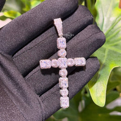 14k White Gold Plated Iced Sides Cross Pendant