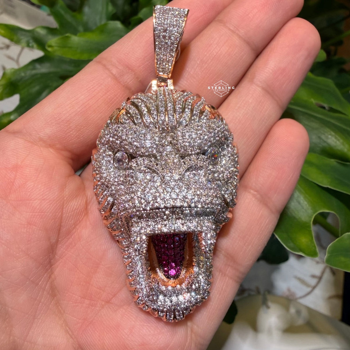 Gorilla 14k Rose Gold Finish Iced Out Pendant