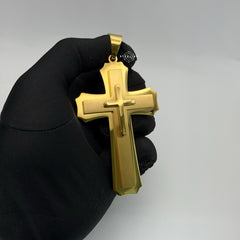 Large Gold Steel 3D Cross Pendant