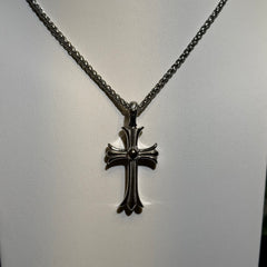 Double Sided Iced Heart Cross Pendant + 24" Steel Franco Chain