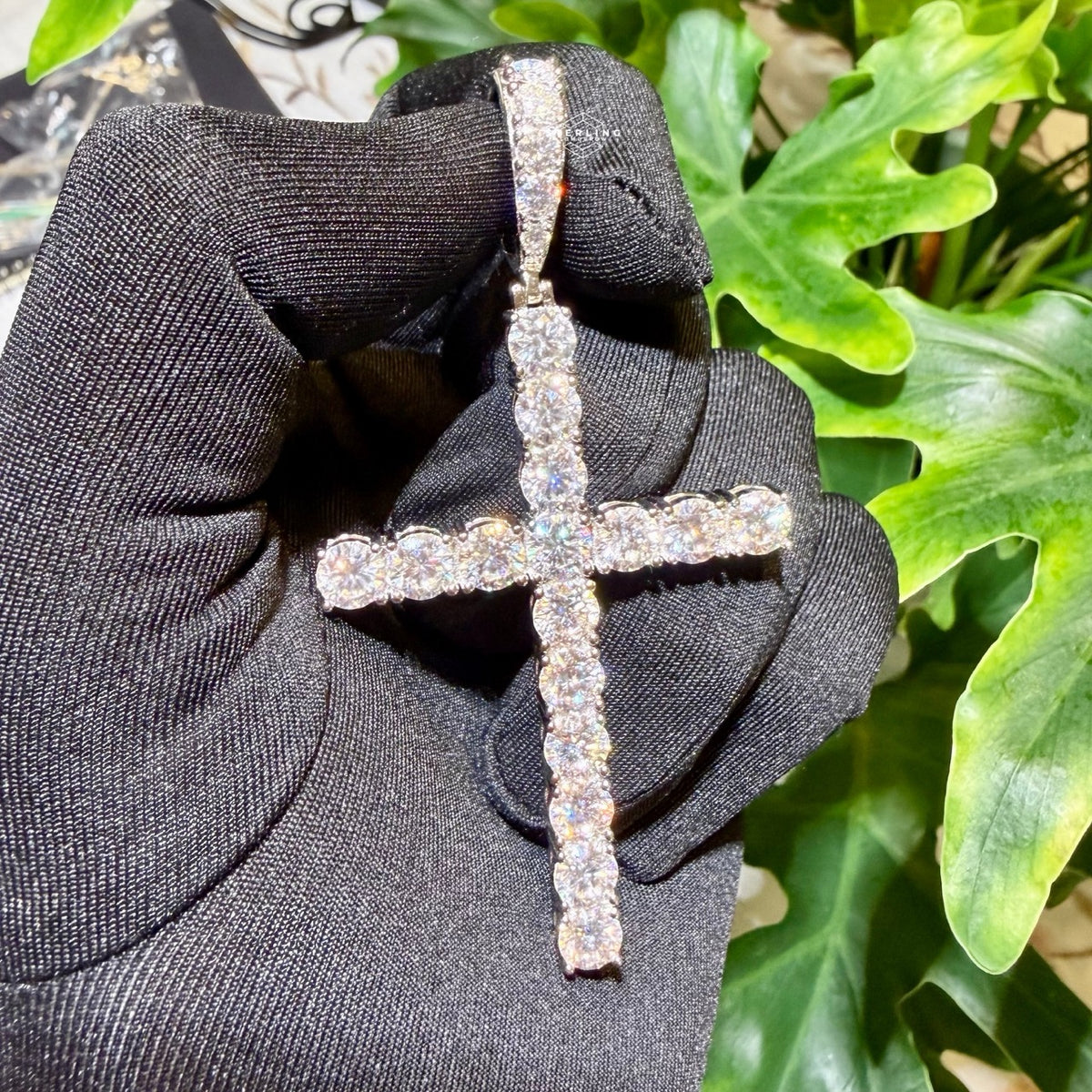 Moissanite 3" Tennis Cross Pendant