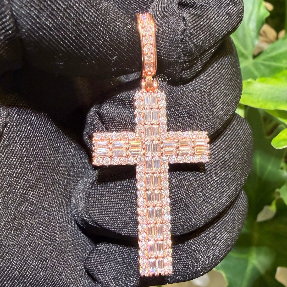 Moissanite Rose Baguette Cross Pendant