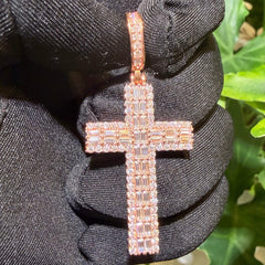 Moissanite Rose Baguette Cross Pendant