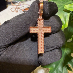 Moissanite Rose Baguette Cross Pendant