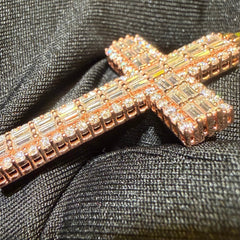 Moissanite Rose Baguette Cross Pendant