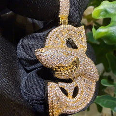 Iced Shark Pendant Necklace | 14K Gold Plated CZ Diamond Baguette Hip Hop Chain | S Initial Letter Jewelry Gift