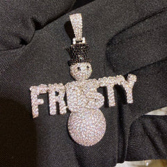 Iced Snowman Pendant 14K White Gold Plated | Custom CZ Diamond Hip Hop Chain | Frosty Drip Jewelry Free Rope Chain