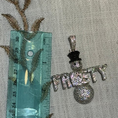 Iced Snowman Pendant 14K White Gold Plated | Custom CZ Diamond Hip Hop Chain | Frosty Drip Jewelry Free Rope Chain