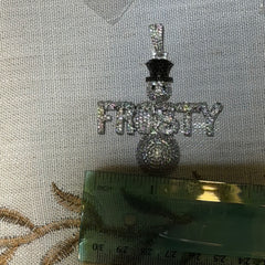 Iced Snowman Pendant 14K White Gold Plated | Custom CZ Diamond Hip Hop Chain | Frosty Drip Jewelry Free Rope Chain
