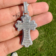Moissanite Gothic Flared Cross 2" Pendant