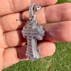 Moissanite Gothic Flared Cross 2" Pendant