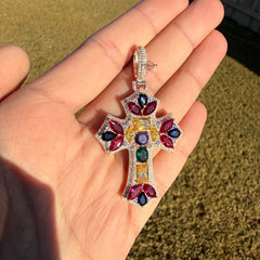 Moissanite Rose Cross Gemstone Pendant