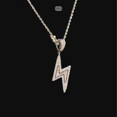 Moissanite Baguette Lightning Bolt Pendant, 925 Silver Iced Out Hip Hop Necklace, GRA Certified w 24" Chain