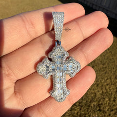 Moissanite Gothic Baguette Cross Pendant